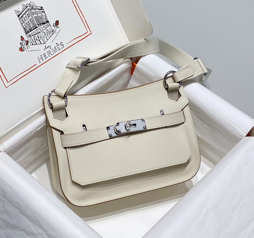 Hermes Jypsiere Mini Shoulder Bag In Cream White Swift Leather